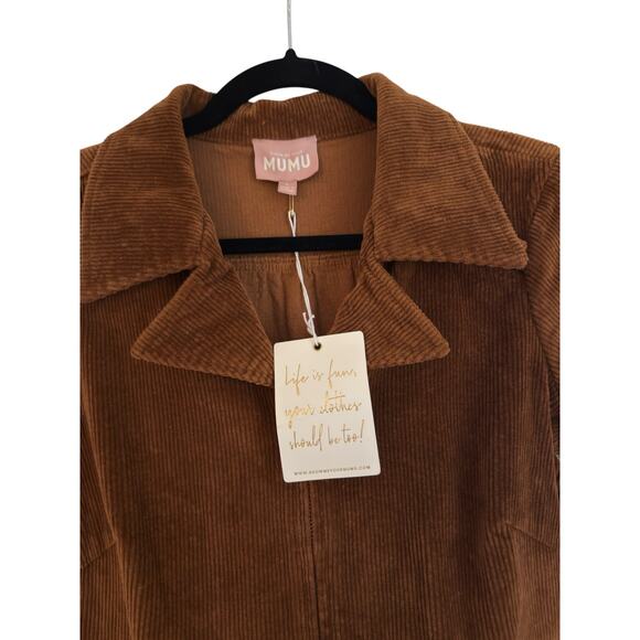 Show Me Your Mumu Outlaw Full-Zip Corduroy Romper, L, Saddle Brown | NEW! - Picture 4 of 5